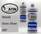 Preview: Mazda, Sonic Silver, 45P: 400ml Sprühdose + 400ml Klarlack - Set, von ATW Autoteile West.